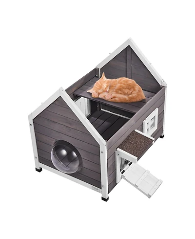 Cozito Weatherproof Wooden Outdoor Cat House with Side Door, 30