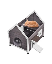 Cozito Weatherproof Wooden Outdoor Cat House with Side Door, 30