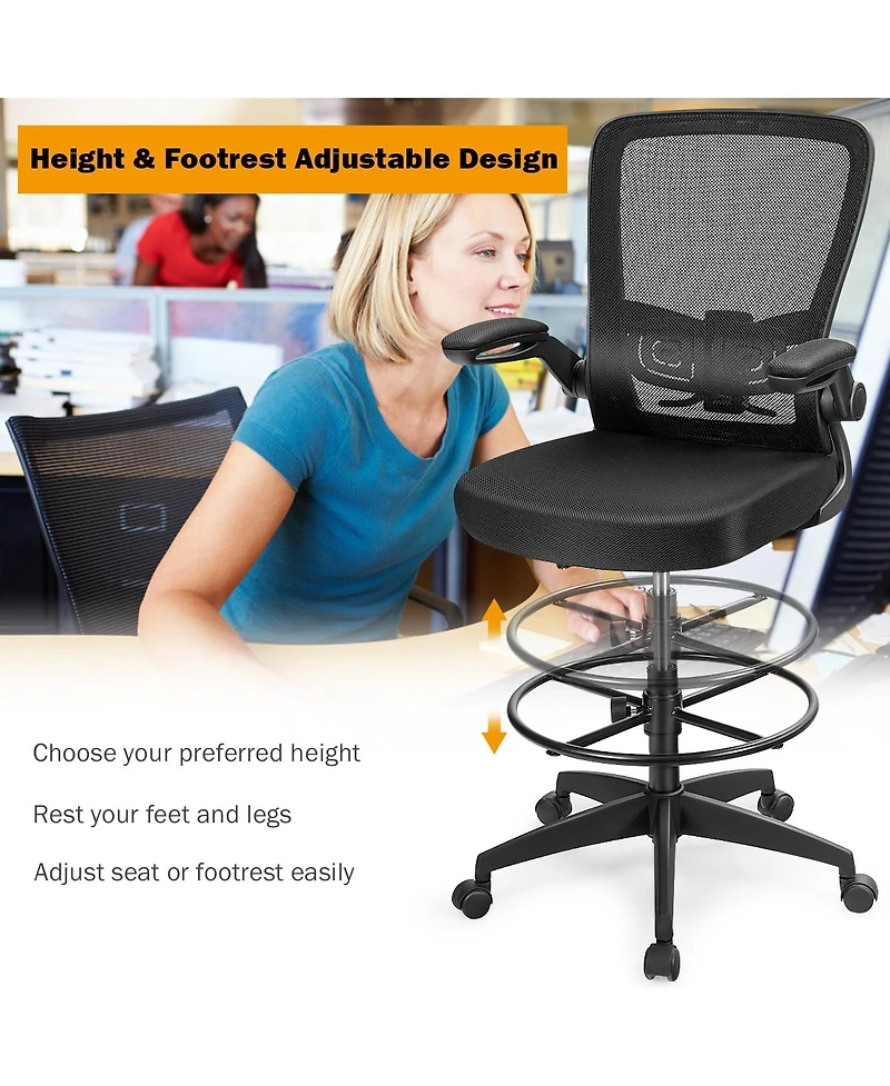 Ecooso Height Adjustable Drafting Chair with Flip Up Arms for Home Office