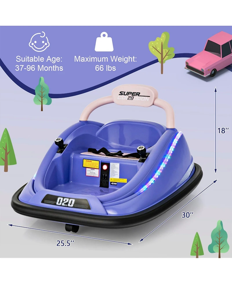 Sugift 12V Kids Bumper Car Ride on Toy with Remote Control and 360 Degree Spin Rotation-Purple