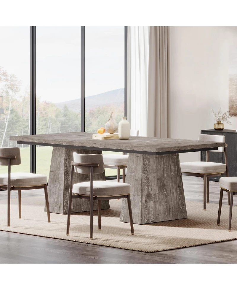 Tribesigns 63-Inch Dining Table with Double Pedestal Base, Modern Kitchen Tabl, Espresso Brown