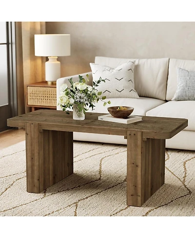Tribesigns Farmhouse Coffee Table with Heavy-Duty Legs, Solid Wood