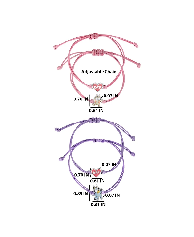 Bluey Adjustable Friendship Bracelet Set, Heart Charm, 4-Pack