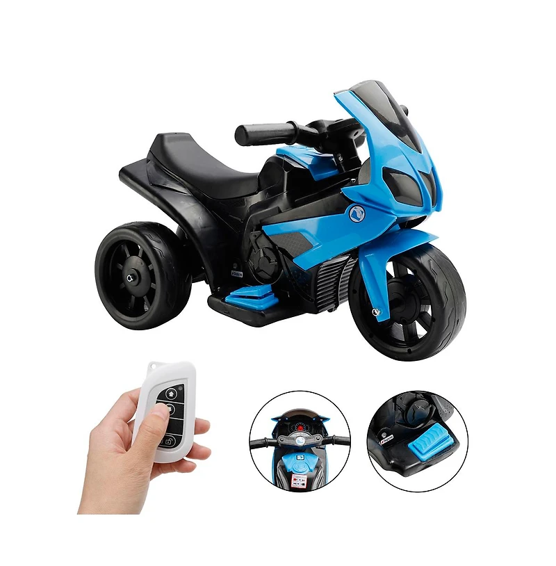 Bruce & Shark 6V Kids 3-Wheel Ride-On Motorcycle with Parent Remote Control Led Light