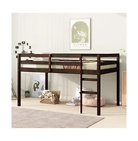 Cesicia Twin Loft Bed with Ladder Rubber Wood Platform Storage Space & Guardrails