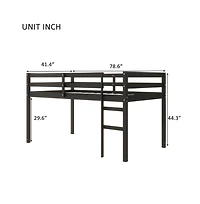 Cesicia Twin Loft Bed with Ladder Rubber Wood Platform Storage Space & Guardrails