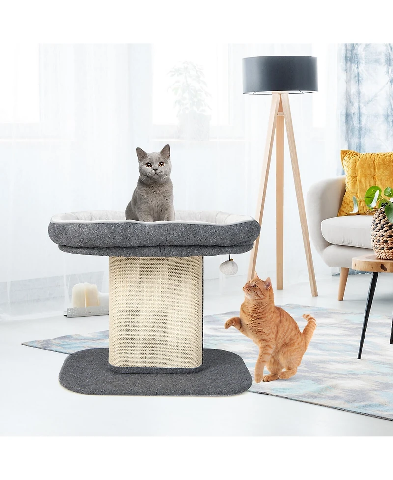 Gymax Modern Cat Tree Tower Cat Activity Tower w/ Large Plush Perch