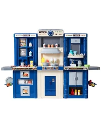 Sugift 3-in-1 Kids Kitchen Playset with 74 Pc Accessories & Realistic Sounds, Blue
