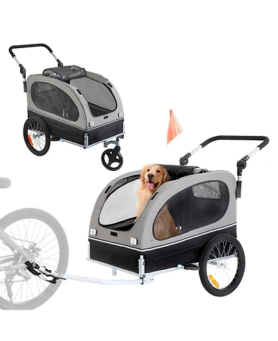 Cozito 2-in-1 Foldable Dog Bike Trailer & Stroller, Holds up to 88 lbs., Black & Gray