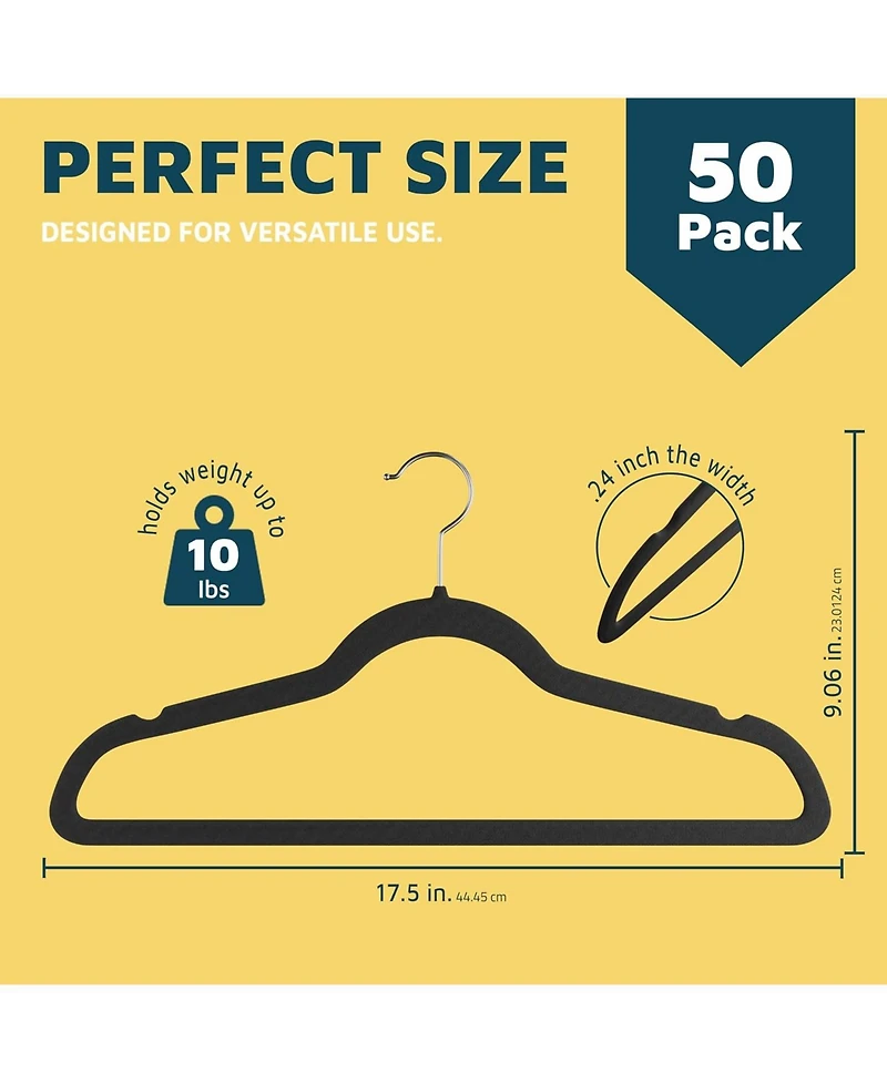 Lifemaster Velvet Clothes Hangers, Velvet, Clothes Hanger, 17.5" x 9" (Pack of 50