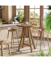 Tribesigns Solid Wood 31.5" Round Dining Table for 2, Small Counter Height Kitchen Table for Living Room, Dining Room