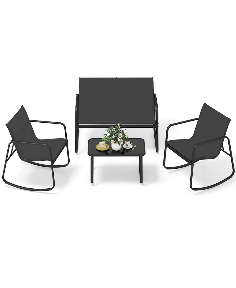 Slickblue 4 Pcs Patio Furniture Set Outdoor Rocker Chair Conversation Set