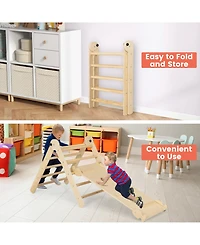 Sugift 3-in-1 Climbing Set Foldable and Adjustable Kids Triangle Set-Natural