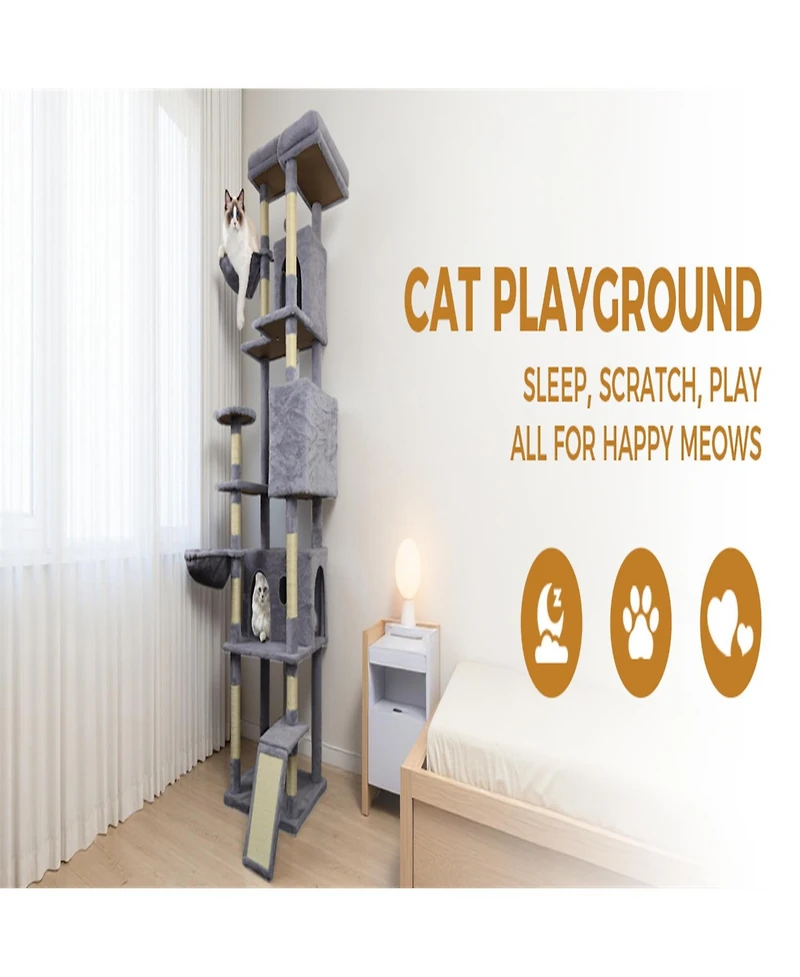Aostirmotor 84.6 in Dark Gray Cat Tree Tower with Wide Base