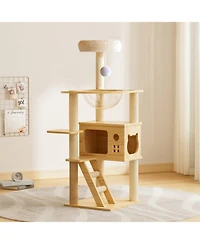 Aostirmotor 48.8" Modern Cat Tower with Sisal-Covered Scratching Posts and Top Perch
