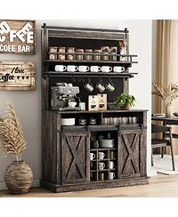 gaomon 75 Inch Farmhouse Coffee Bar Cabinet with Sliding Barn Doors, Storage Buffet Sideboard Adjustable Shelves