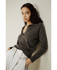 Lilysilk Women's V Neck Cashmere Polo Sweater