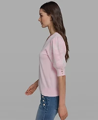 Karl Lagerfeld Paris Petite Floral Print V-Neck Sweater