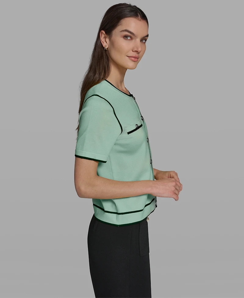 Karl Lagerfeld Paris Petite Short-Sleeve Tipped Sweater