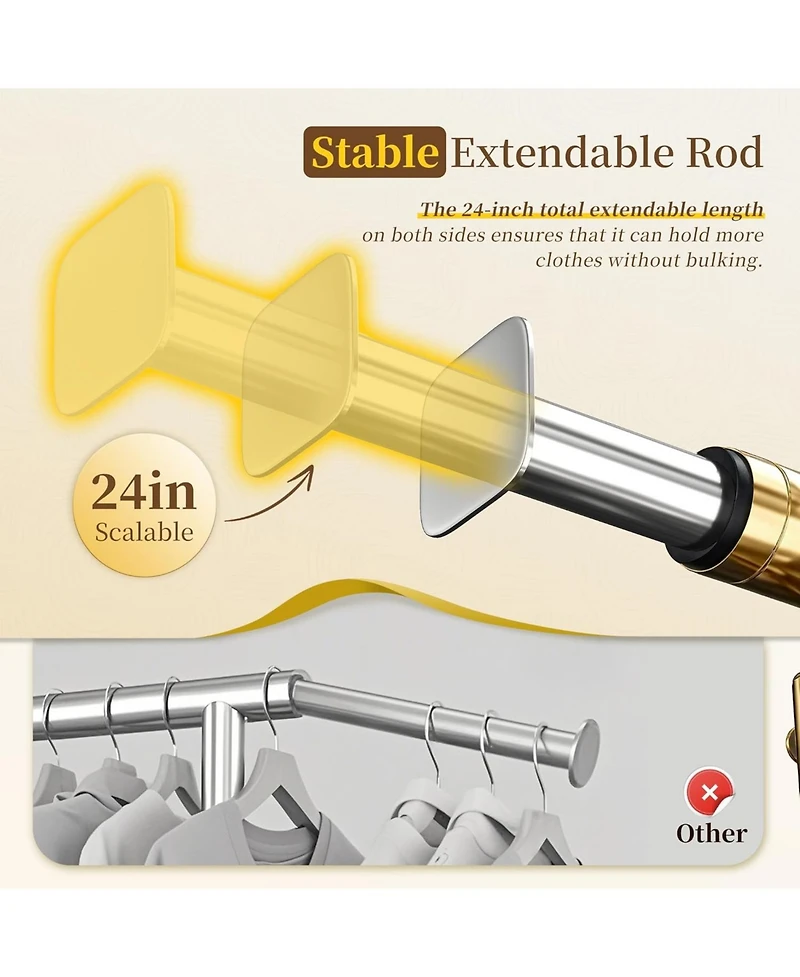 Raybee 75" W Heavy Duty Clothes Rack Load 450 Lbs, Metal Garment Storage with Shelf, Lockable Wheels & Anti-Slip Stoppers, Rolling Clothing Rack