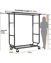 Raybee Heavy Duty Clothes Rack, Rolling Clothing Racks for Hanging Clothes with Wheels, Adjustable & Commercial Garment Rack