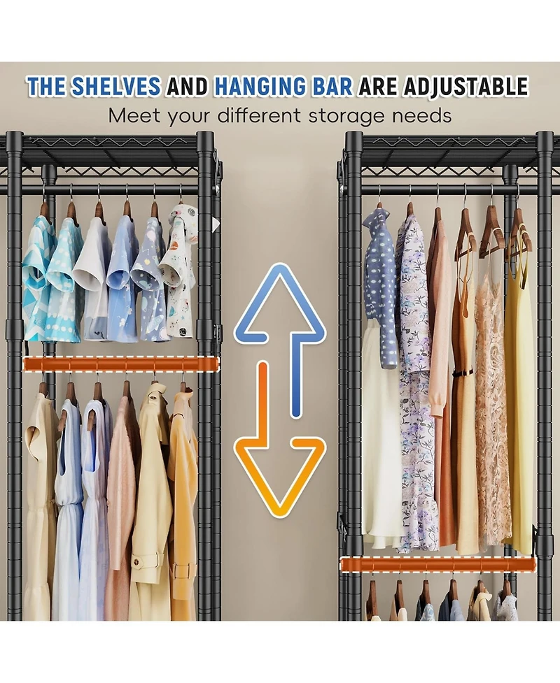 Raybee 88.2" W Clothes Rack Heavy Duty Clothing Racks for Hanging Clothes Extra Wide Portable Closet Loads Garment Rack for Bedroom