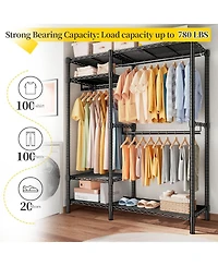 Raybee Clothes Rack Heavy Duty Loads 780LBS Clothing Racks for Hanging Clothes Adjustable Metal Portable Closet
