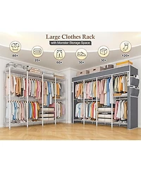 Raybee Clothes Rack with Cover,1100 Lbs,Clothing Racks for Hanging Clothes Heavy Duty,Portable Closet with Shelves,Adjustable