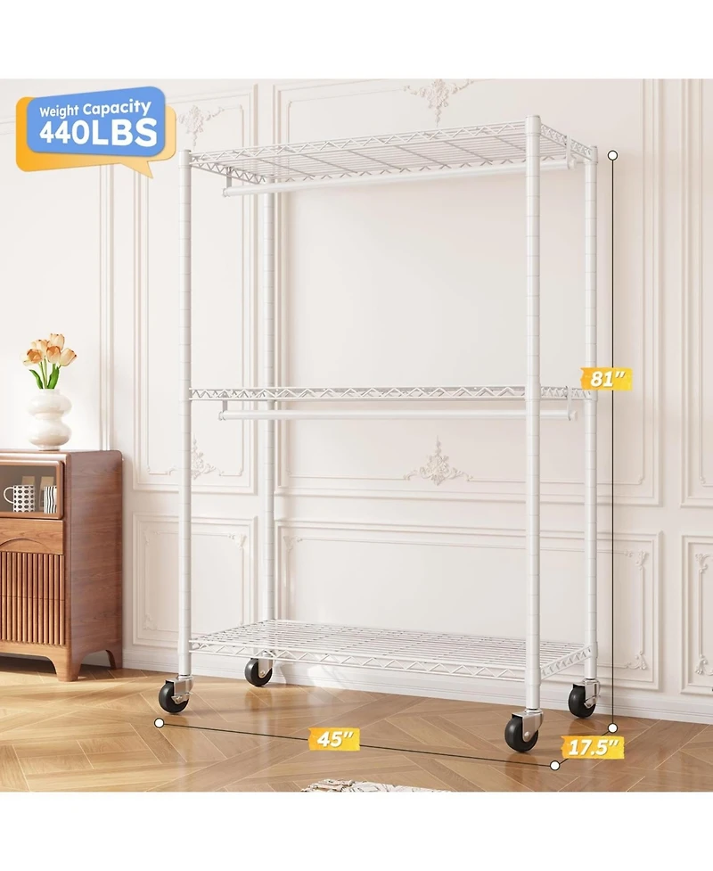 Raybee Rolling Clothes Rack, Clothing Racks for Hanging Clothes,Heavy Duty Garment Rack with Wheels and Adjustable Feet,Metal Portable Closet