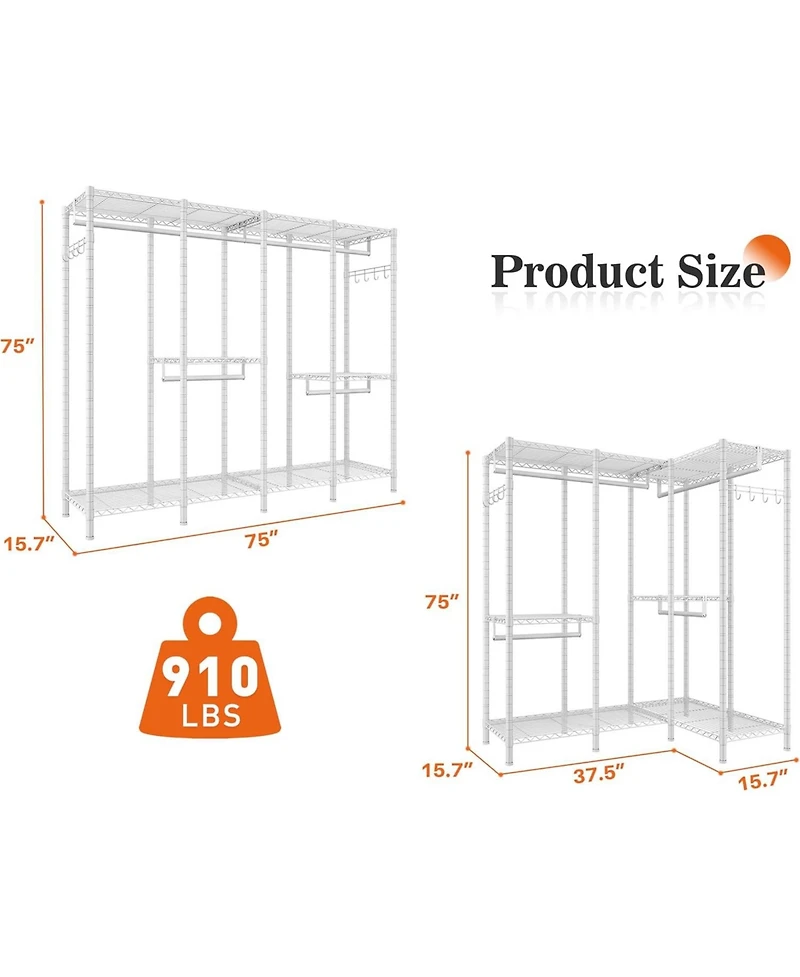 Raybee Clothes Rack Heavy Duty Clothing Racks for Hanging Clothes Loads 1100LBS, Garment Rack Freestanding for Bedroom