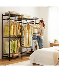 Raybee Portable Closet,Clothes Rack with Hang Rods & 6 Shelves,Clothing Racks for Hanging Clothes,Metal Garment Rack for Bedroom,Large Capacity