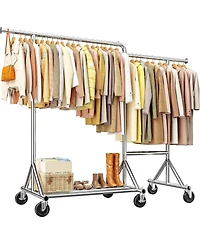 Raybee 82.7" W Clothing Rack Load 500LBS, Heavy Duty Clothes Racks with Wheels, Portable Clothing Racks