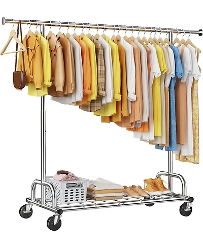 Raybee Heavy Duty Clothes Rack Load 480LBS,Clothing Racks for Hanging Clothes,Adjustable Rolling Clothes Rack with Wheels,Garment Rack for Bedroom