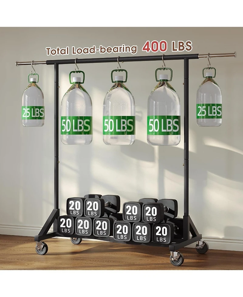 Raybee Clothes Rack, 400LBS Clothing Rack for Hanging Clothes 200+, Extendable Rolling Clothes Rack with Sturdy Wheels & Shelves