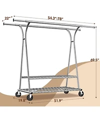 Raybee 78" W Heavy Duty Clothes Rack Loads 630 Lbs, Double Rods Clothing Racks for Hanging 450+ Clothes, Clothing Rack with Wheels