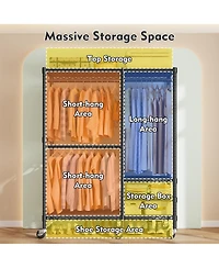 Raybee 79" H Clothes Rack, Clothing Racks for Hanging Clothes, Portable Closet with Wheels and 4 Tiers Adjustable Shelves