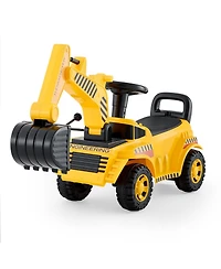 Mecale Ride On Toddler Car, Excavator Digger Push Car with Helmet & Music, 55 lbs Load, Foot-to-Floor Walker Toy for Kids 19–36M, Yellow