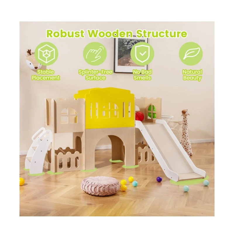 Hongge 7 in 1 Toddler Slide and Climber Set with Basketball Hoop