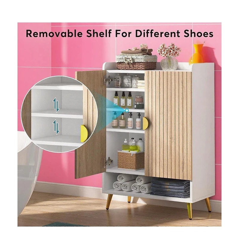 Slickblue Shoe Organizer Cabinet with Doors and Shelf