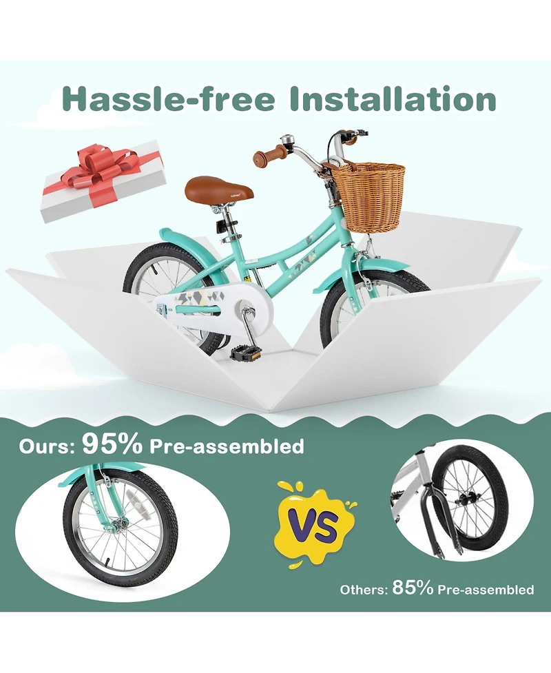 Sugift 16 Inch Kids Bike Bicycle with Training Wheels and 2 Brake System Ages 4-7 Years Old