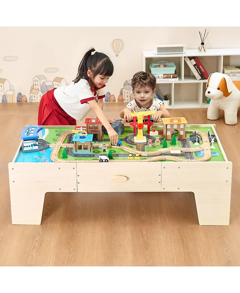 Sugift 62-Piece Train Table with Storage Drawer & Multi-Activity Top