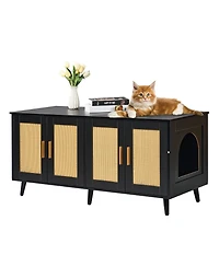Cozito Double-Compartment Wooden Litter Box Enclosure, Black