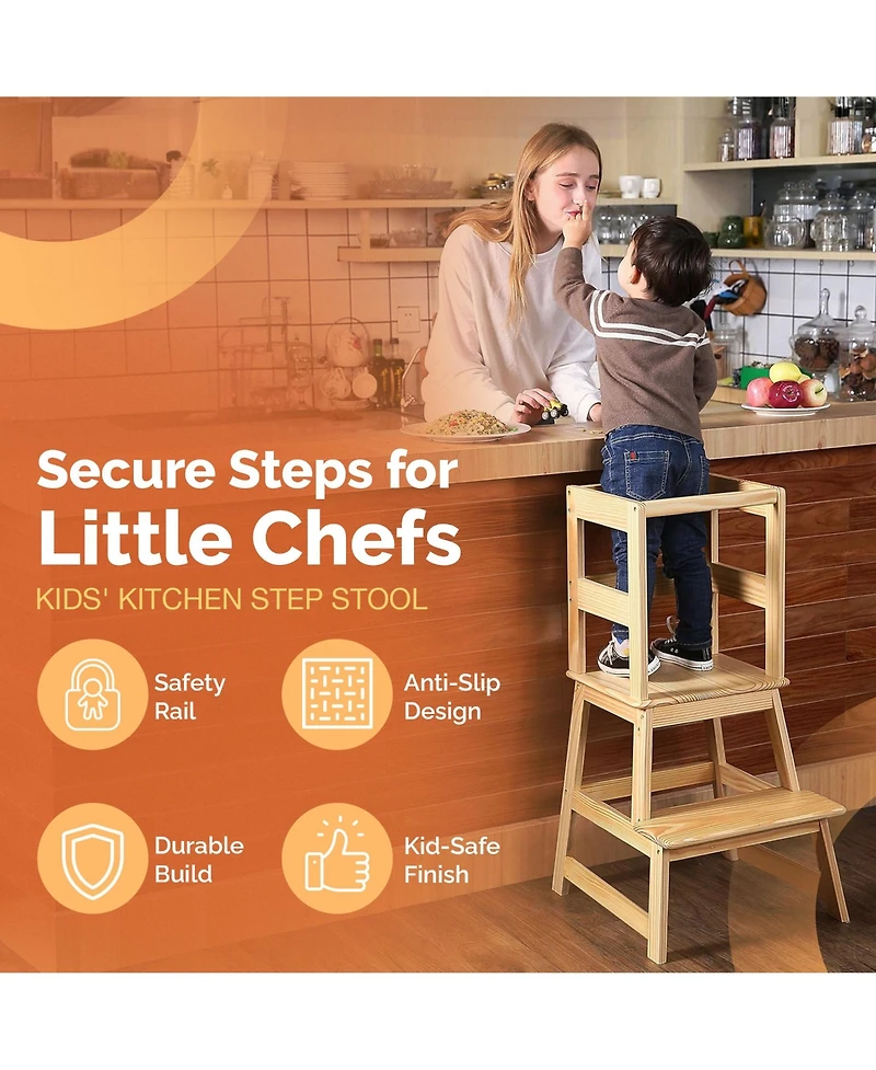Sdadi Kids Kitchen Step Stool Holds up to 150 Pounds with Safety Rail