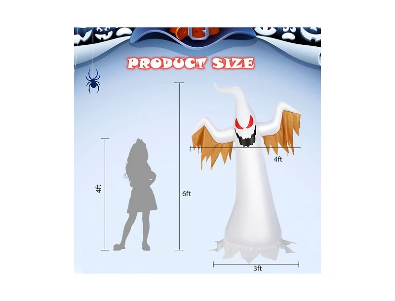 Mondawe 6 ft Halloween Inflatable Ghost Quick Blow up Halloween Decor with Led Lights