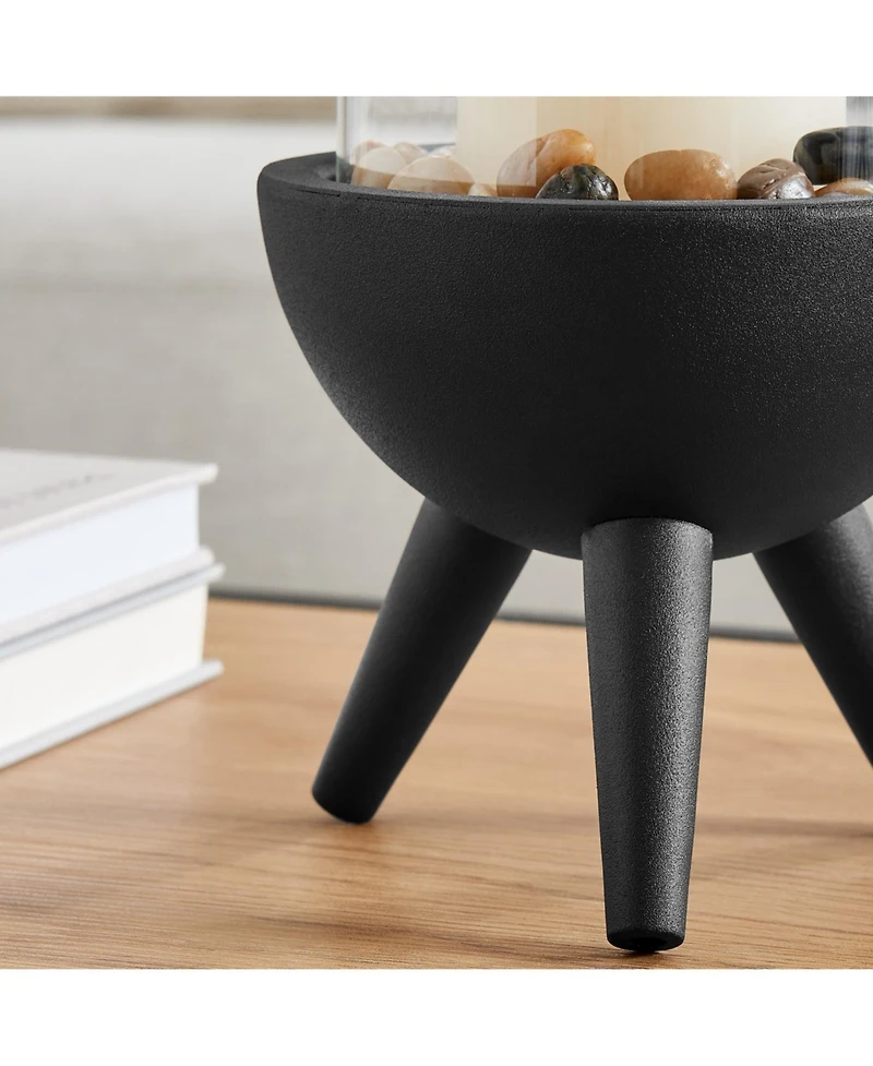 Danya B Molta Black Metal Bold Pedestal and Glass Pillar Votive Candle Holder