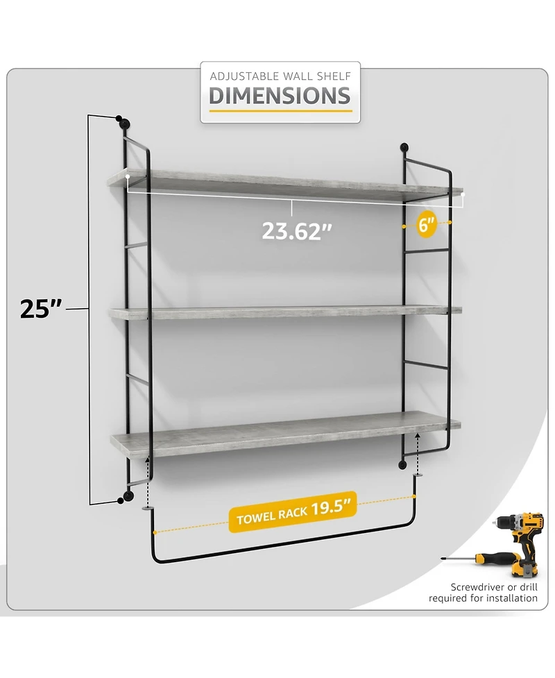 Sorbus 3-Tier Wooden Floating Shelves with Metal Brackets