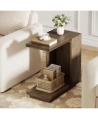 Tribesigns Solid Wood Side Table, C Shaped Sofa End Table, Space-Saving Small Nightstand