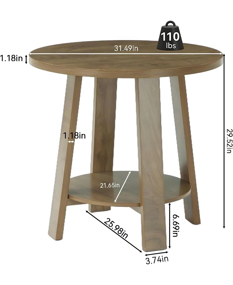 Tribesigns 31.5" Round Dining Table for 2, Small Kitchen Table with Storage Shelf for Apartments, Oak Farmhouse Style