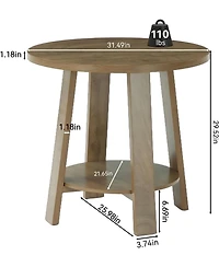 Tribesigns 31.5" Round Dining Table for 2, Small Kitchen Table with Storage Shelf for Apartments, Oak Farmhouse Style