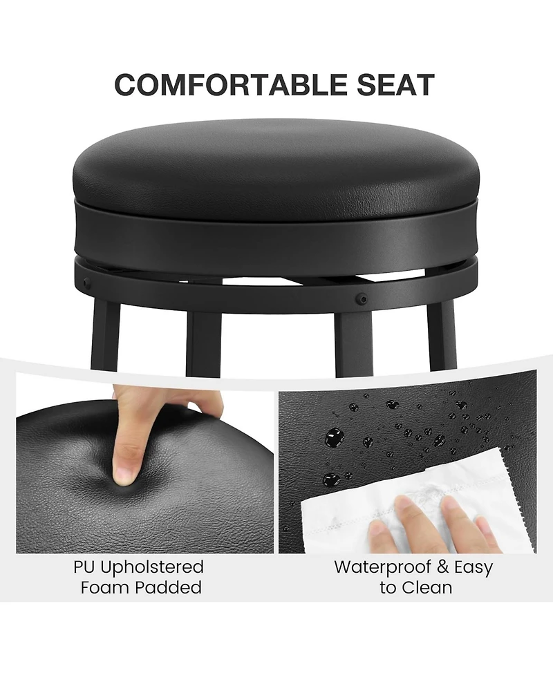 gaomon 24" Swivel Bar Stools Set of 2 with Footrest, Modern Counter Height Barstools with Pu Leather Upholstered and Metal Frame, Black